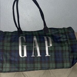 GAP Plaid Duffel Bag in Green and Blue